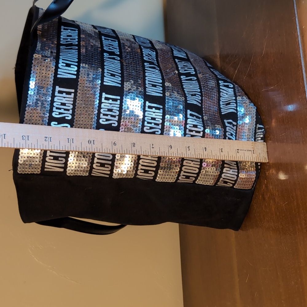 Victoria's Secret Sequin Black & Silver Classic Logo Travel Tote Zipper Top - Picture 7 of 11